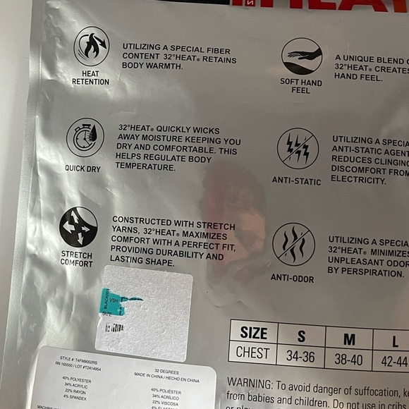 32Degrees Mens Light Weight Base Layer Crew Neck Solid Black New Warm Dry Lg - Picture 4 of 6